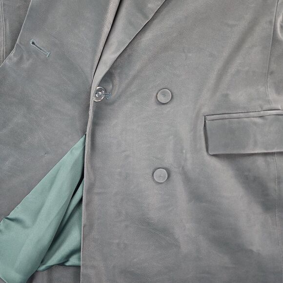 BLANKNYC Blazer Womens Small Green Vegan Faux Leather Double Breasted Pockets - Picture 14 of 16